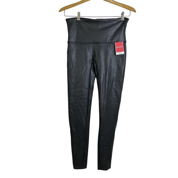 Spanx Faux Leather Leggings Black XL Womens Shaping Stretch Pull On NWT - Picture 1 of 8